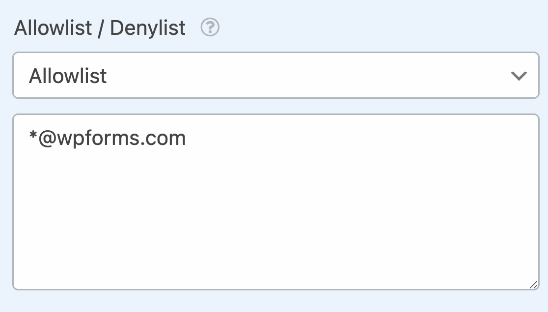 Adição de um valor curinga a uma lista de permissões de e-mail