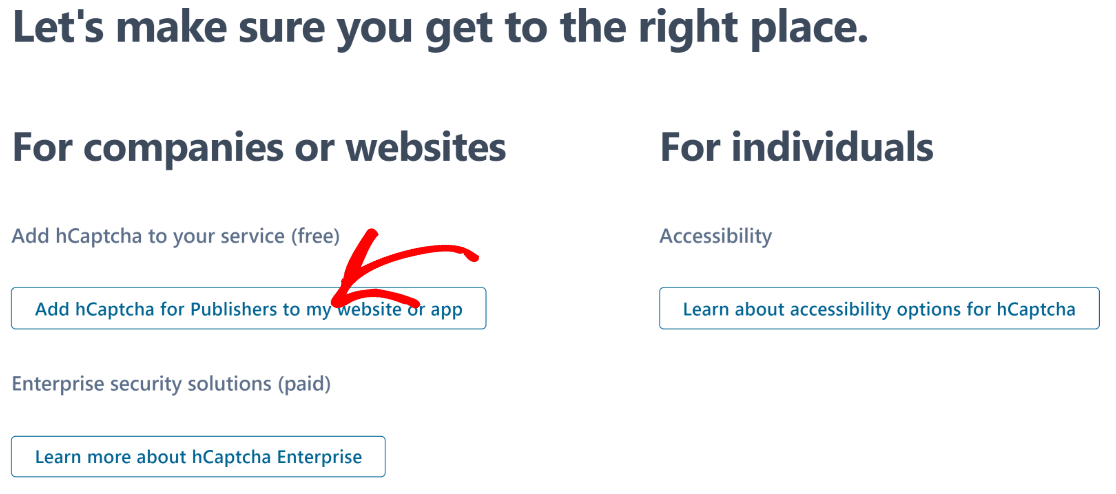 Escolha o plano gratuito do hcaptcha