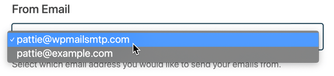 No menu suspenso E-mail no WP Mail SMTP
