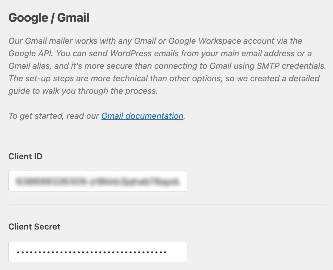 O correio do gmail adiciona o ID e o segredo do cliente