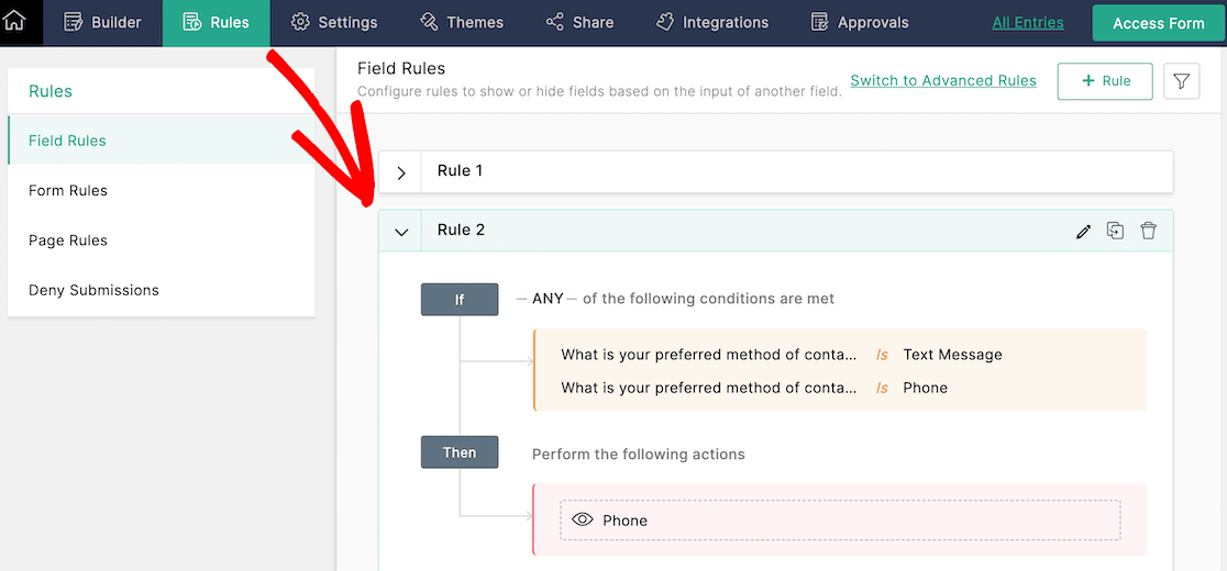 Configuración de la lógica condicional con Zoho Forms